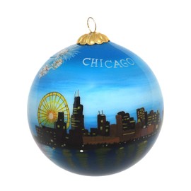 Art Studio Company - Hand Painted Christmas Ornament, Blown Glass, Hanging Tree Ornament, Holiday Decor, Chicago, City Skyline