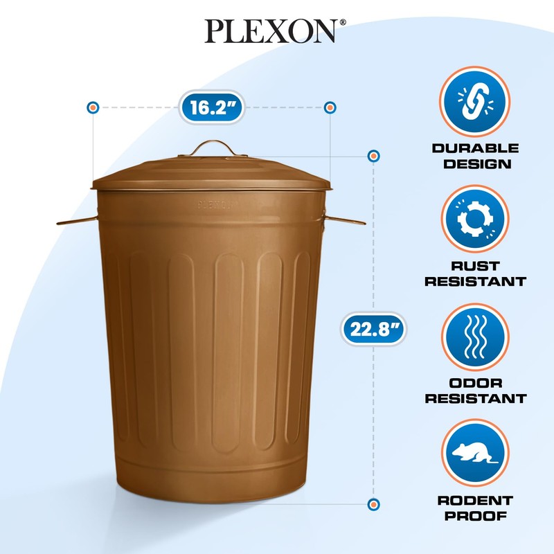 Plexon Round Trash Can 13 Gallon, Vintage Metal Outdoor Trash