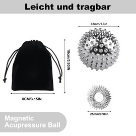 2 Pairs Hedgehog Ball Massage + 8 Pieces Acupressure Ring Finger, Skills Borderline Set, Magnetic Acupressure Balls, Magnetic Spiked Massage Ball, Hedgehog Balls Massage Rings for Stress Relief