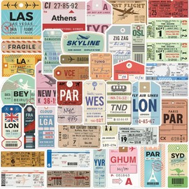 Travel Stickers Airline Ticket Stickers for Luggage Laptop, Vintage Boarding Pass Stickers 40PCS Kechup Vinyl Waterproof Retro Stickers for Adults Kids
