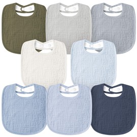 Susurration Muslin Baby Drool Bibs 8Pack Soft Square Adjustable Baby Bandana Bibs for Unisex Girls & Boys (Light Blue)