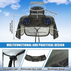 Chuarry Wide Brim Sun Hat with 2 Fan Outdoor Solar Powered USB Charging Fishing Hat with Neck Flap for Men Women(Military Green Camouflage)