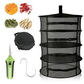 Abiemuce Herb Drying Net, 4-Layer Herb Dryer Hanging, Drying Net with Loppers and Hooks, Zip, Foldable Drying Net, Grow, for Herbs, Plants, Spices, Clothes