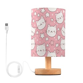 Bedside Table Lamp Cat Star Pink Table Lamp for Bedroom Nightstand Lamp with USB Port LED Desk Lamp Shade Living Room Dorm Office