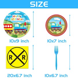 50pcs Train Plates and Napkins Forks Birthdy Party Supplies Train Theme Party Decorations Train Dessert Dinnerwares For Baby Shower Kids Serve 10 Guests