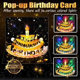 Pop Up Birthday Cards for Men - LED Light & Music with Blow The Candle, Gold Crown, 3D Balloons, Singing Happy Birthday gifts Card for Husband - Women, Kids, Son, Her, & Dad