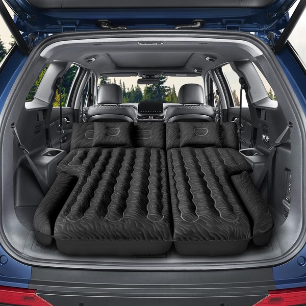 DikaSun Inflatable SUV Air Mattress Bed Car Mattress for SUV, Double-Sided Flocking Travel Camping Bed Car Air Mattress, Car Sleeping Mattress Bed for Universal SUV with Car Air Pump 2 Pillows