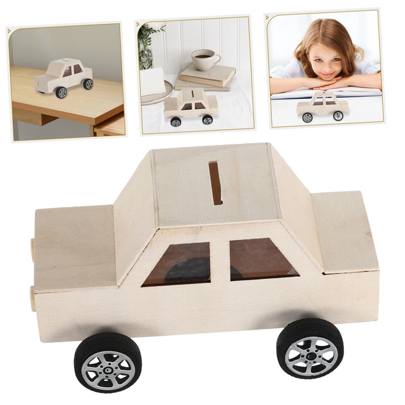 Abaodam 2PCS Unfinished Wooden Car Shaped Coin Bank DIY Craft