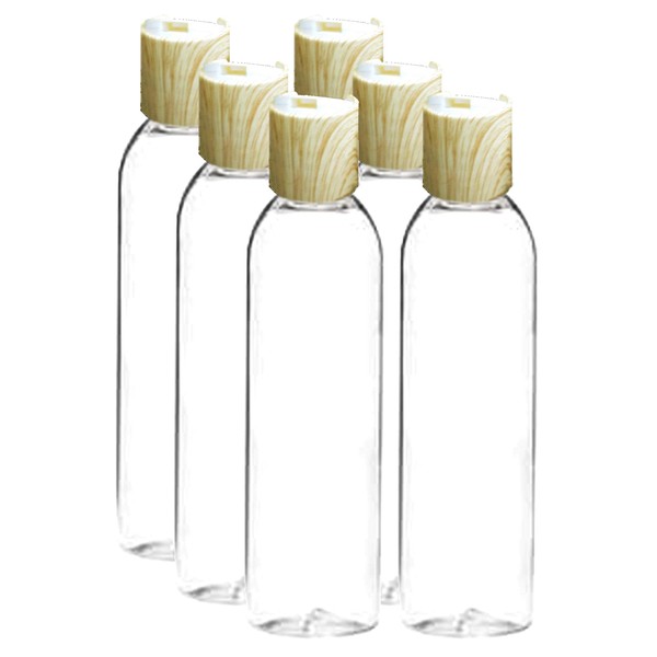 Grand Parfums Empty 6 Oz Clear PET Cosmo/Bullet Shape Plastic Dispensing Bottles, for Gel, Shampoo Hand Soap, Conditioner. Foods 240ml Vanity Kitchen Containers w/Specialty Cork Color Disc Caps