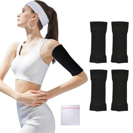 VEGCOO 2 maniche da braccio dimagranti da donna, maniche a compressione del braccio + 1 borsa per il bucato, manicotto elastico per braccio, shapers di compressione per anti-dema gonfiore (nero)