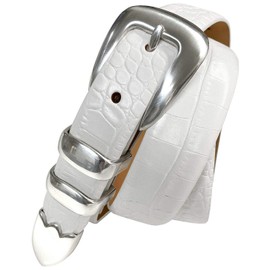 S5525 Italian Calfskin Genuine Leather Designer Dress Belt 1-1/8"(30mm) taper down to 1"(25mm) wide (Alligator White, 36)