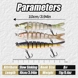 Balifly Robotic Topwater Bass Fishing Lures 8 Segments Swimbaits Bionic Fishing Lure for Saltwater Freshwater for Trout Walleye Bass Pike 3.94in/0.39oz 3pcs FS/YE-02(B)