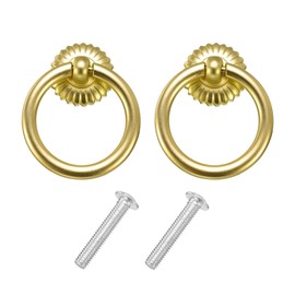 sourcing map 2 Sets Vintage Drop Ring Knobs Retro Dresser Pulls Handles with Screws Zinc Alloy for Dresser Drawer Furniture Closet Cupboard Gold Brass(45.5mm/1.8" Long)