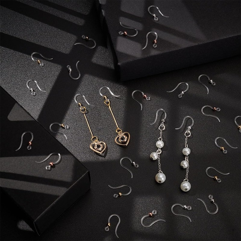 PH PandaHall 100Pcs Plastic Clear Earring Hooks Non-Allergenic Ear Wire,