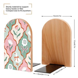 Velumair Flowers and White Geese Book Ends Decorative Bookends for Shelves 2 PCS Bookshelf Decor Floral Wood Book Stopper for Office Home Kitchen to Hold Books 6.7 X 4.7 Inch