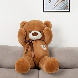 Big Teddy Bear Stuffed Animal 31.5 Inch Giant Large Plush Soft Toy with Love Heart for Kids Girlfriend Brown