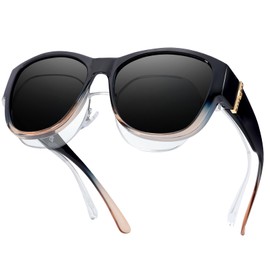 LVIOE Women's Polarised Sunglasses Trendy Sunglasses for Glasses Wearers with UV400 Protection Lenses, A16 Blue Brown/Grey