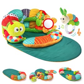 hahaland Upgraded Tummy Time Toys - 4 in 1 Tummy Time Pillow & Baby Sitting Support for Newborn Infant Baby 0-3 Months Early Development Detachable Teether Rattle Sensory Play for 0 3 6 9 12 Months