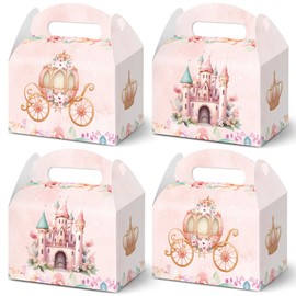 KALEFO 12pcs Princess Party Favor Boxes Pink Castle Pumpkin Carriage Paper Treat Boxes for Gender Reveal Party Baby Shower Wedding Supplies