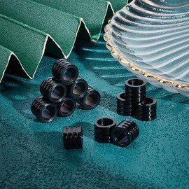 UNICRAFTALE Pack of 12 304 Stainless Steel Column Spacer Beads Black Grooved Tube Beads Metal 7 mm Large Hole Beads Loose Beads for DIY European Bracelets Necklaces Jewellery Making