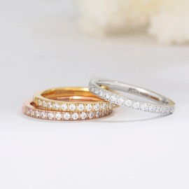 TIGRADE 2mm Women Titanium Eternity Ring Half Cubic Zirconia Anniversary Wedding Engagement Band (rose gold, 8.5)