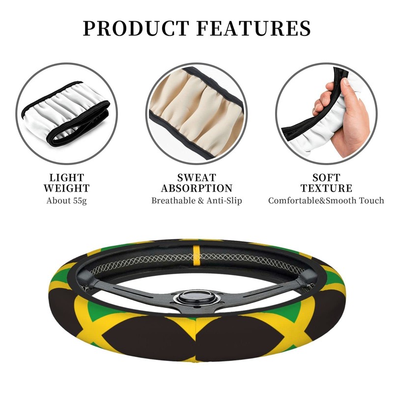 Mlanxi Jamaican Flag 15 Inch Universal Steering Wheel Covers, Cute