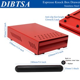 DIBTSA Espresso Coffee Knock Box Drawer, Stainless Steel High Bearing Capacity For Home and Commercial Use,Middle Size 13.77 x 9.84 x 3.54 inch (Red)