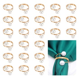 Pearl Napkin Rings, 24pcs Spiral Serviette Buckle Holder Wedding Party Table Napkin Buckles, Pearl Metal Napkin Clasps for Dining Anniversary Birthday Christmas Banquet Table Decoration (Spiral)
