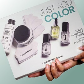 LONDONTOWN Nail Care Essentials – Strengthening Remover, Nail Hardener, Top Coat, Cuticle Oil & Restorative Cream with Gloves for Healthier, Shinier Nails, Total Manicure System