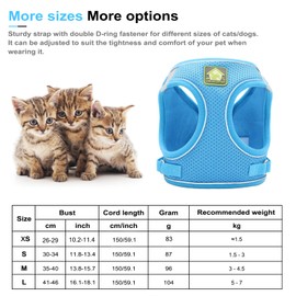 NeuWee Cat Harness and Leash with Cat Collar for Walking, Adjustable Lightweight Cat Leash and Harness Set, Escape Proof Soft Adjustable Vest Harnesses for Small Medium Cats (Blue, L)