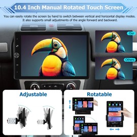 NHOPEEW Rotatable Single Din Car Stereo with Wireless Carplay and Android Auto - 10.4 Inch Vertical Touch Screen Car Radio - Bluetooth/Mirror Link/SWC/FM + 12leds Backup Camera & Microphone