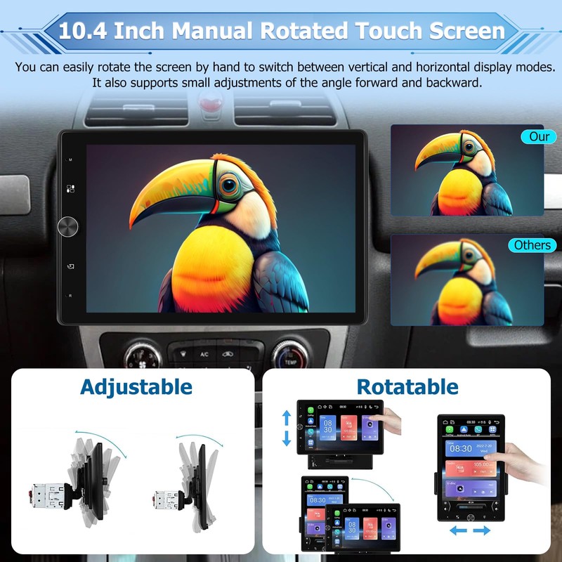 NHOPEEW Rotatable Single Din Car Stereo with Wireless Carplay and