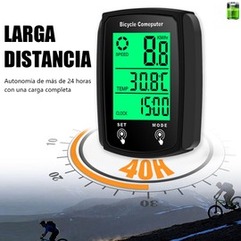 Velocimetro Cuentakilómetros Inalámbrico para Bicicleta, Ciclocomputadores Multifunción con Odómetro, Medidor de Distancia, Calorías, Tiempo y Temperatura, Pantalla LED retroiluminación, Impermeable