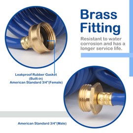 FangFarm Long Spring Hose for Outdoor: 1/2 inch 50FT coil water hose with 3/4 inch brass fittings - for RV driveway greenhouse and extended straight line watering