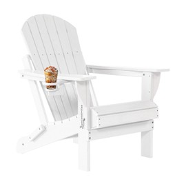 Withniture Folding Adirondack Chair, HDPE All-Weather Folding Adirondack Chair, White