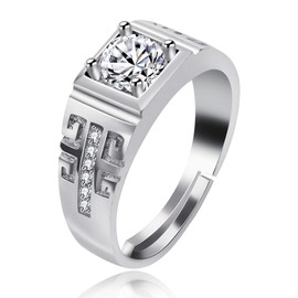 Uloveido 1 Pair Heart Wedding Engagement Adjustable Ring Set White Gold Plated Puzzle Ring for Boyfriend and Girlfriend Valentine's Day Gift, Brass