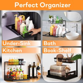Shelfora 2-Tier under Sink Organizer and Storage, Narrow Space Storage Multi-purpose Sink Organizer for Kitchen Bathroom Cabinet, Pull Out Cabinet Organizer, Metal Sliding Drawer