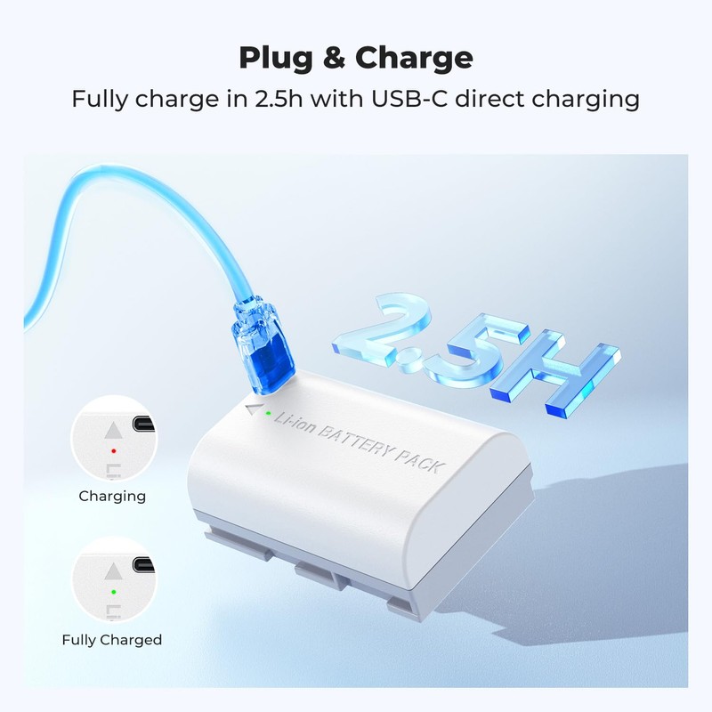 K&F CONCEPT LP-E6P Battery, 2520mAh USB-C R6 Mark III Battery