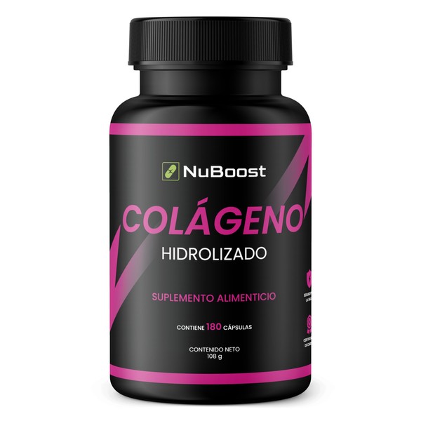 Biotina y Colageno Hidrolizado Puro 180 cápsulas colágeno de 600mg- Vitaminas para Cabello, Uñas y Skincare, Colágeno Marino tipo 2- colágeno hidrolizado en polvo USDA-Nuboost