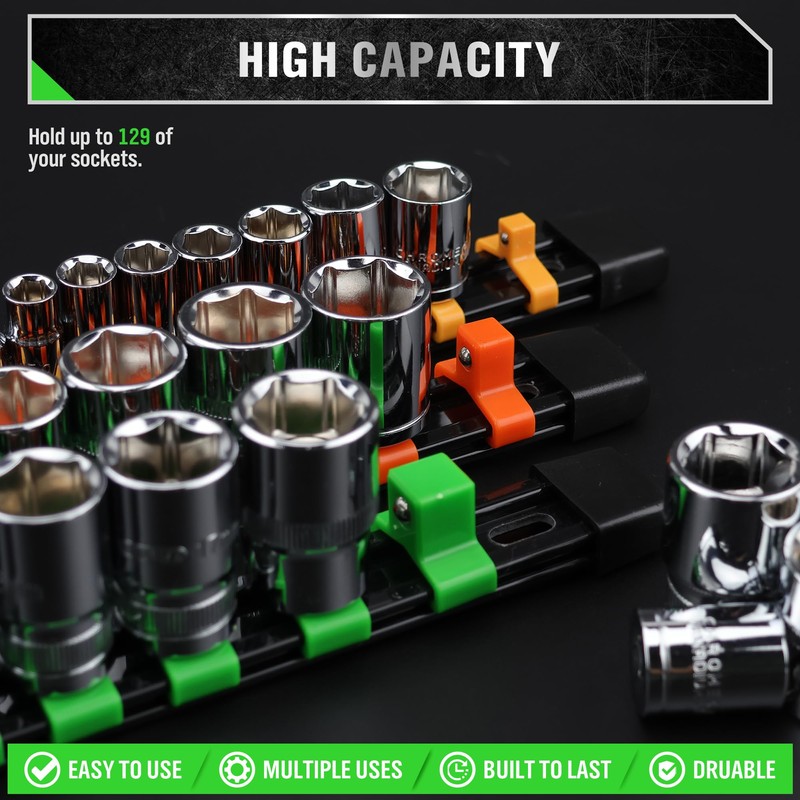 SWANLAKE Organizer Socket Holder, 9PCS 1/4-Inch x 48 Clips, 3/8-Inch