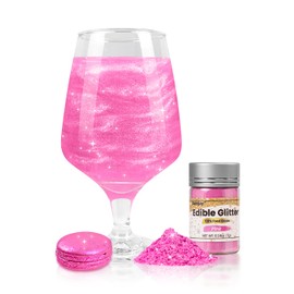 Dazzjoy Pink Edible Glitter for Cocktails, Food Grade 7g, Kosher, Shimmer Edible Glitter For Drinks, Decorating, Cupcake, Cookies, Baking, Christmas Supplies