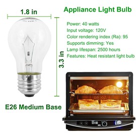 40 watt Appliance Oven Light Bulb A15 Light Bulbs for Ovens/Microwaves/Range Hood/Refrigerator,High Temperature Resistance 300℃,E26 Standard Medium Screw Base,220 Lumens, 2700K Warm White,4 Pack