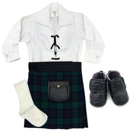 BRAW CLANS TARTANS Traditional Baby Kilt Outfit for 6-12 Months - Black Watch Scottish Tartan Kilt for infants with Ghillie Shirt, Sporran, Brogues & Hose - Baby Shower, Birthday gift set for infants