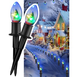 Christmas Pathway String Lights Outdoor- LED 24.5ft Christmas Path Marker Light with 20 C9 Christmas Tree Light Bulbs Decor, Connectable Waterproof Walkway Lights with Stakes for Xmas Lawn Yard Garden
