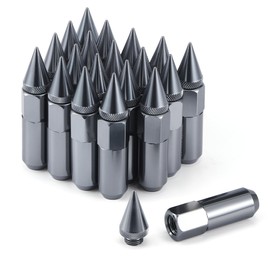 SINGARO 20PCS M12X1.25 Wheel Lug Nuts, Cap Spiked Extended Tuner 60mm Aluminum Wheels Rims Lug Nuts (Gray)