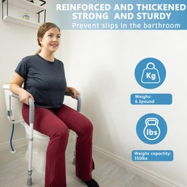 WeHwupe Toilet Safety Rails for Elderly Adults - Adjustable Bathroom Toilet Safety Frame with Handles - Stand Alone Toilet Grab Bar for Senior, Handicap & Disabled,Fits Most Toilets, White, TRX-8002