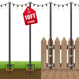 4 Pack String Light Poles for Outside, 10Ft Adjustable Outdoor Light Poles for String Lights, Outdoor Lighting Stand with Fork for Patio, Deck, Backyard, Garden, Party & Wedding