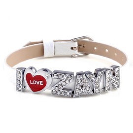 I love zayn I Love One Direction white Wristband Bracelet Slider Zircon Crystal Letter