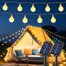 Brightown Solar Lights Outdoor Waterproof, 2 Packs Total 66Ft 200 LED Globe Solar String Lights for Outside, 8 Modes Outdoor Solar Lights for Yard Balcony Patio Tree Canopy Party (Warm White)