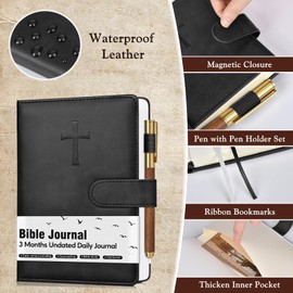 Leather Christian Bible Journal for Men, Prayer Journal for Scripture Study & Daily Devotional, Undated Church Notes Notebook, Jesus Religious Faith Gifts for Pastor, Graduation, Baptism, Black